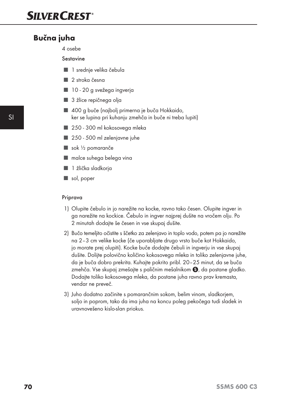 Bučna juha | Silvercrest SSMS 600 C3 User Manual | Page 73 / 130