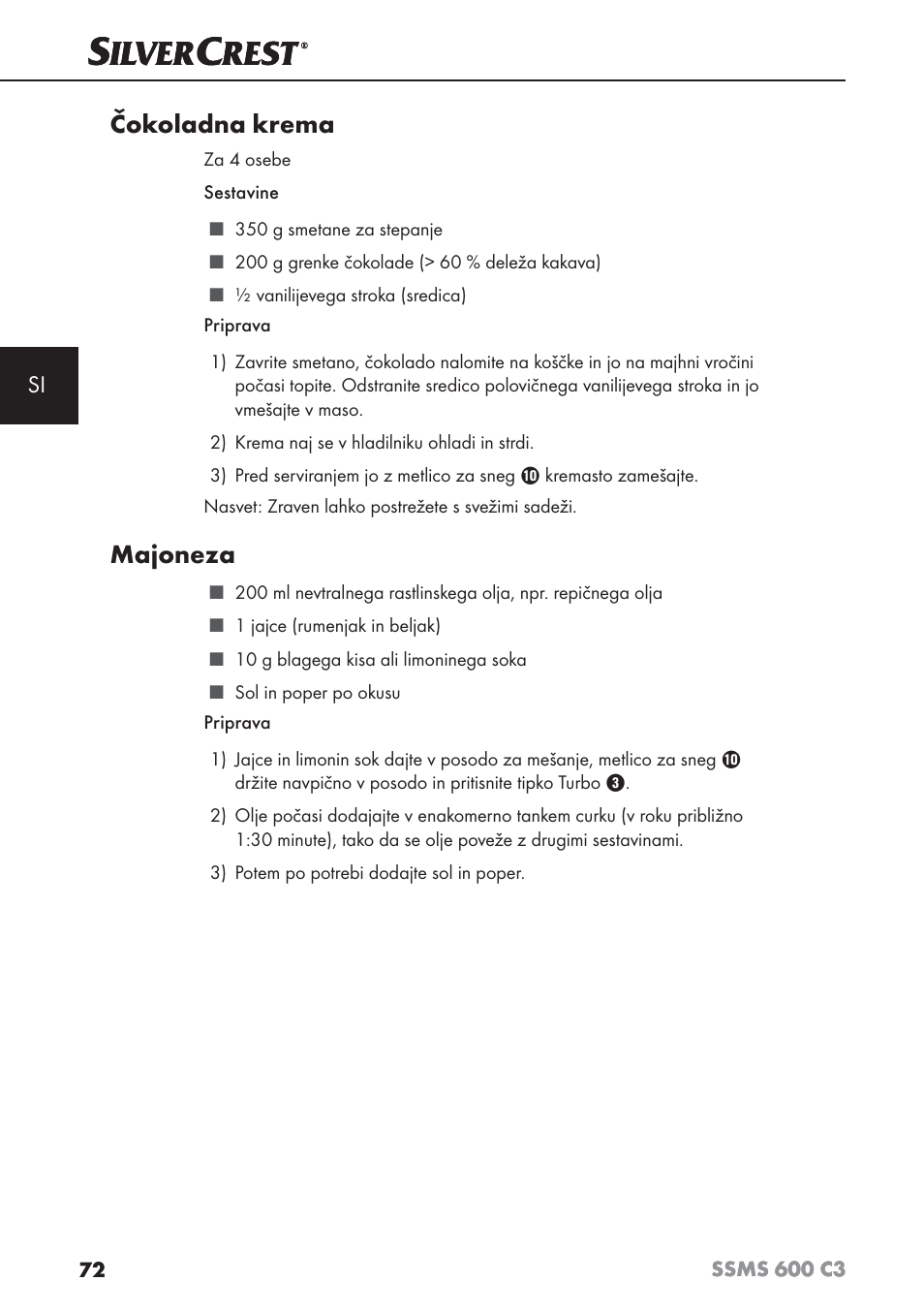Čokoladna krema, Majoneza | Silvercrest SSMS 600 C3 User Manual | Page 75 / 130