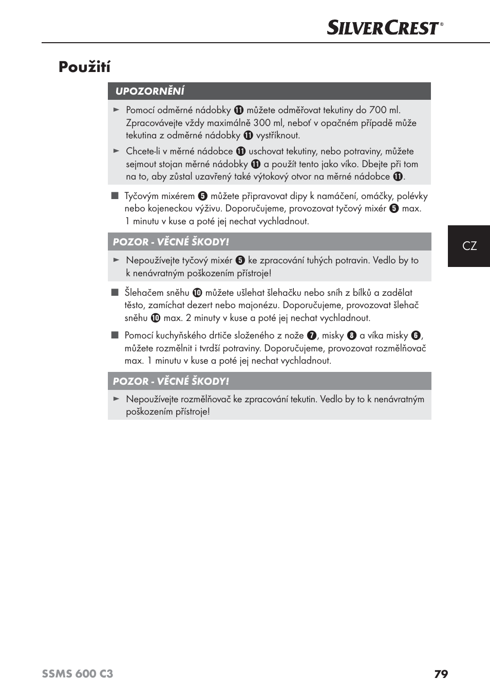 Použití | Silvercrest SSMS 600 C3 User Manual | Page 82 / 130