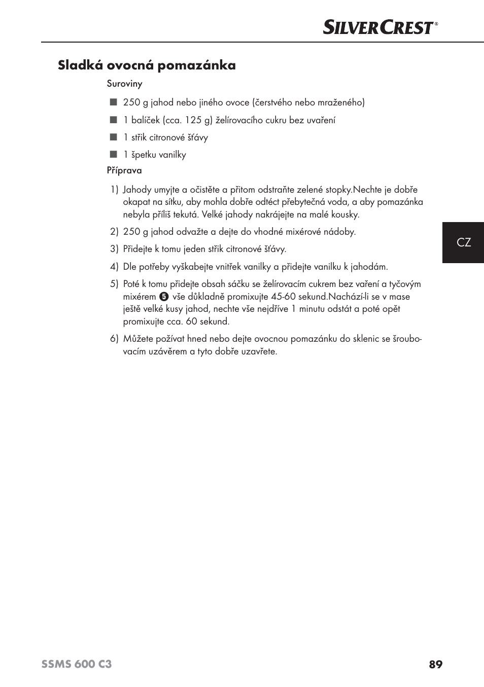 Sladká ovocná pomazánka | Silvercrest SSMS 600 C3 User Manual | Page 92 / 130