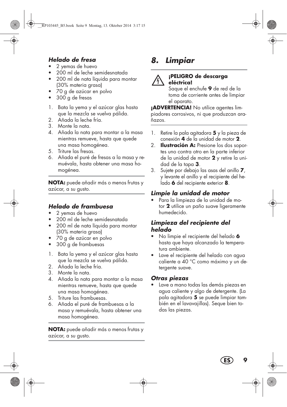 Limpiar | Silvercrest SECM 12 A1 User Manual | Page 11 / 62
