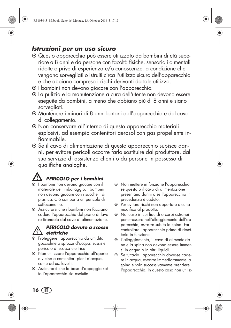 Istruzioni per un uso sicuro | Silvercrest SECM 12 A1 User Manual | Page 18 / 62