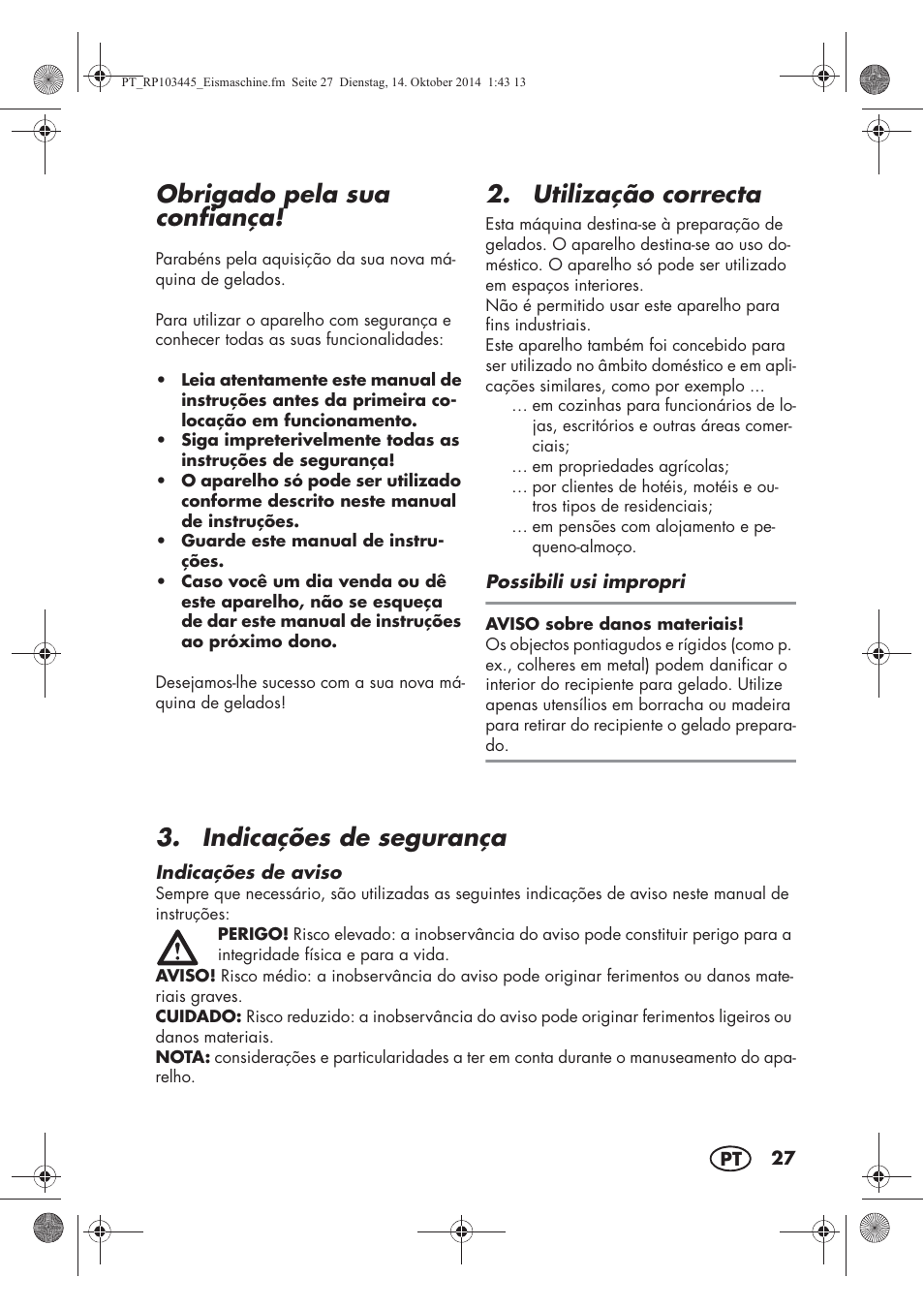 Obrigado pela sua confiança, Utilização correcta, Indicações de segurança | Silvercrest SECM 12 A1 User Manual | Page 29 / 62