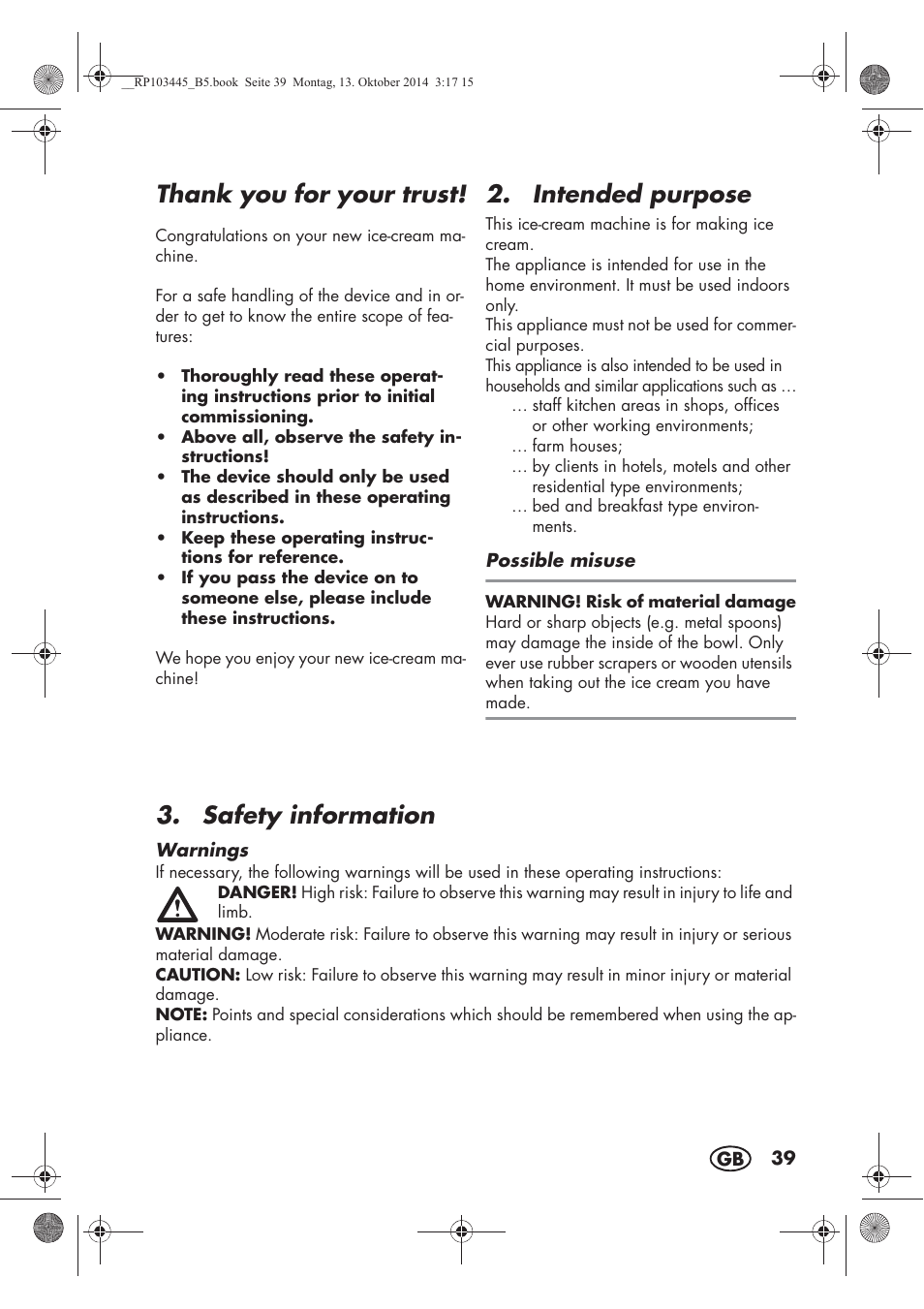 Intended purpose, Safety information | Silvercrest SECM 12 A1 User Manual | Page 41 / 62