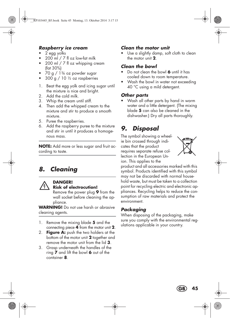 Cleaning, Disposal | Silvercrest SECM 12 A1 User Manual | Page 47 / 62