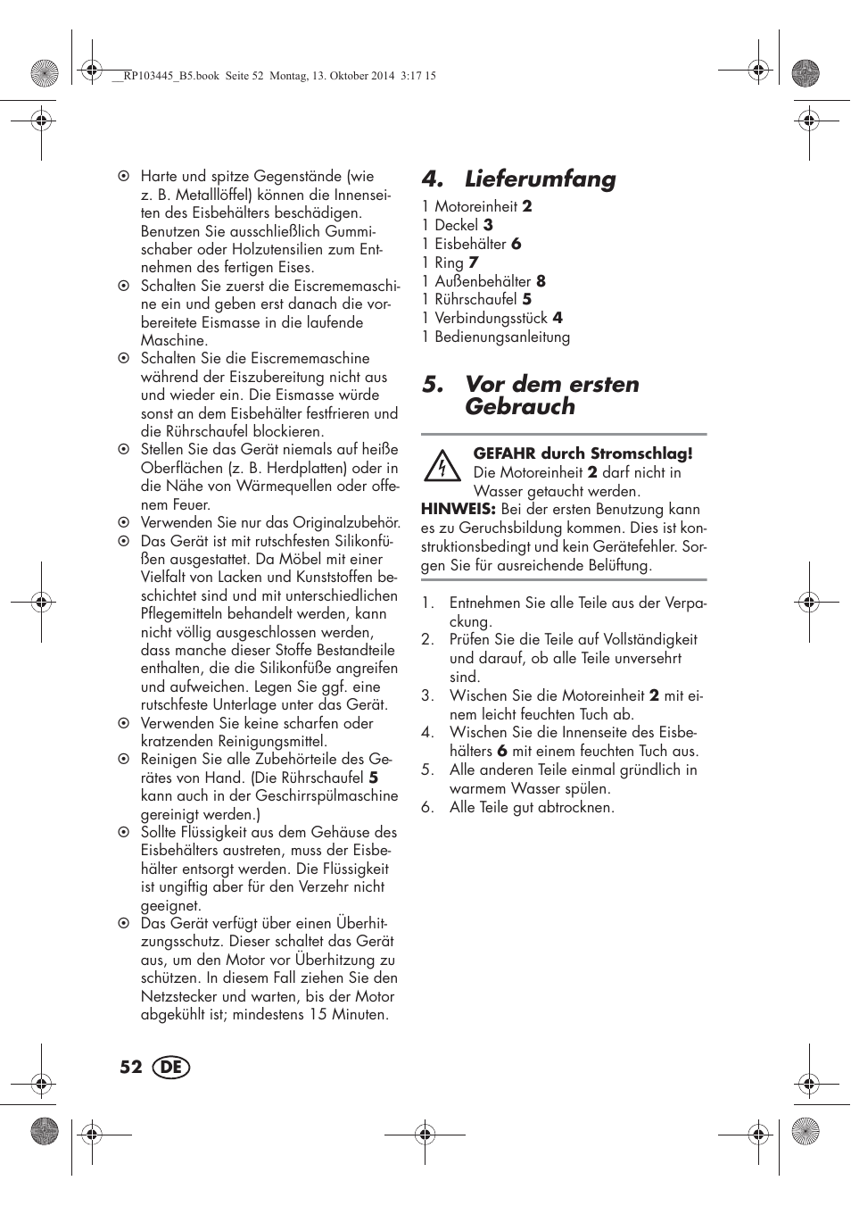 Lieferumfang, Vor dem ersten gebrauch | Silvercrest SECM 12 A1 User Manual | Page 54 / 62