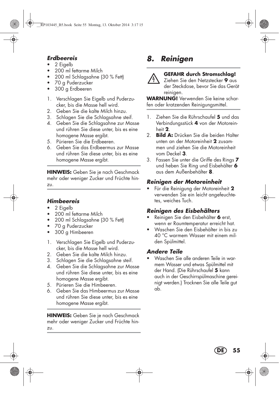 Reinigen | Silvercrest SECM 12 A1 User Manual | Page 57 / 62