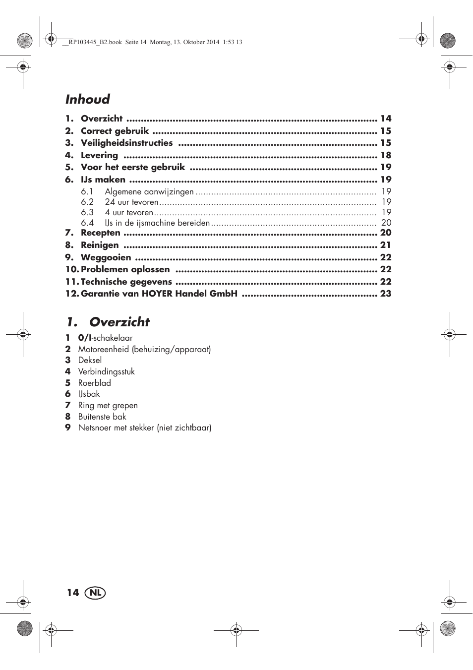 Inhoud, Overzicht | Silvercrest SECM 12 A1 User Manual | Page 16 / 50