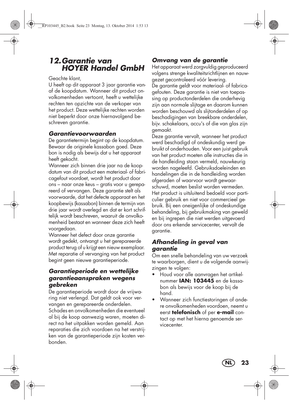 Garantie van hoyerhandel gmbh | Silvercrest SECM 12 A1 User Manual | Page 25 / 50