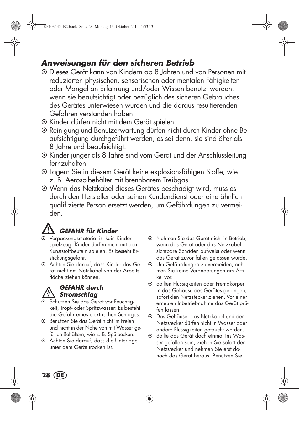 Anweisungen für den sicheren betrieb | Silvercrest SECM 12 A1 User Manual | Page 30 / 50