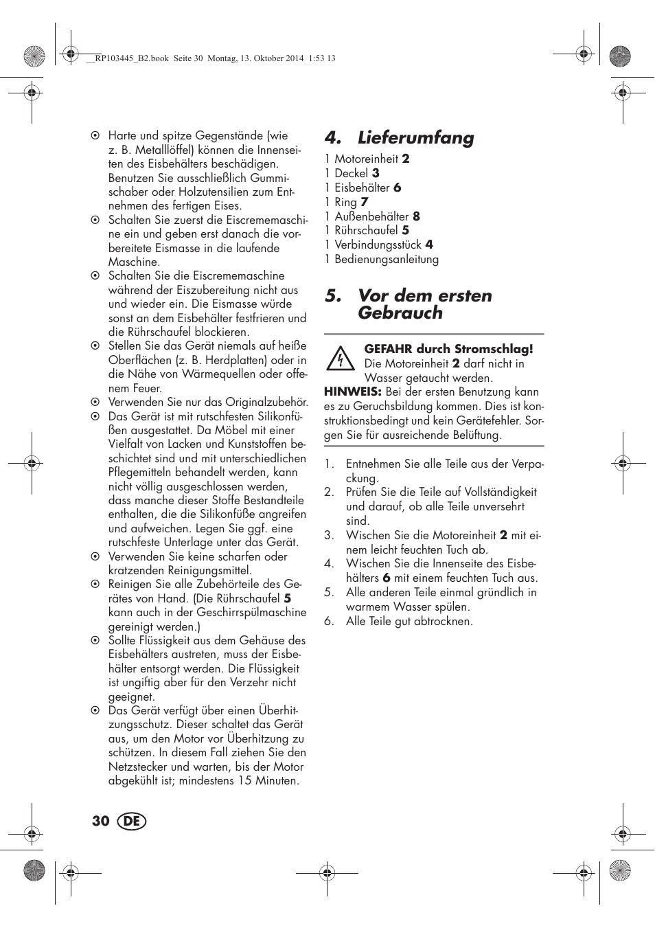 Lieferumfang, Vor dem ersten gebrauch | Silvercrest SECM 12 A1 User Manual | Page 32 / 50