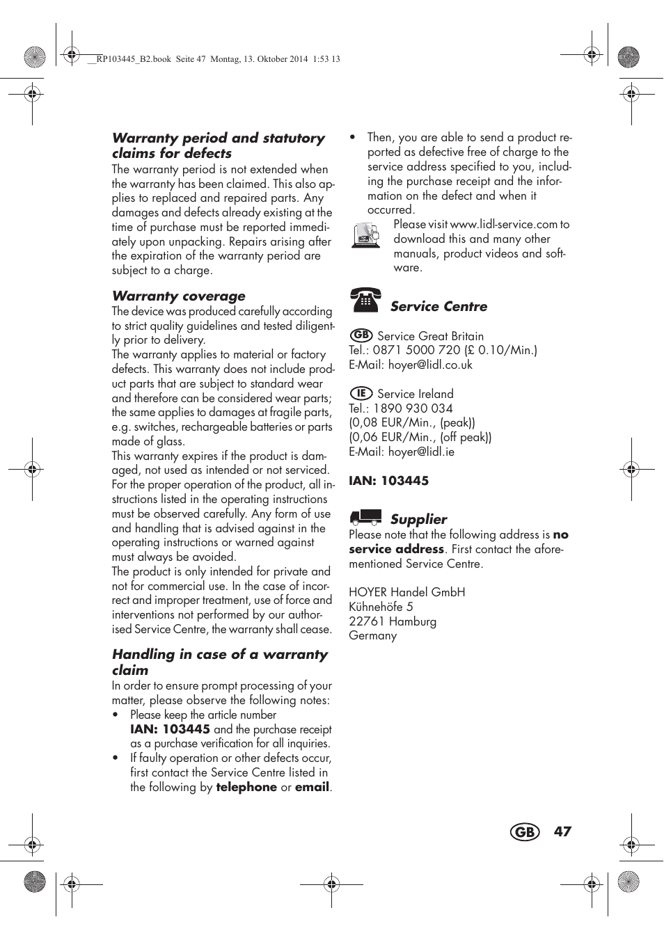 Silvercrest SECM 12 A1 User Manual | Page 49 / 50