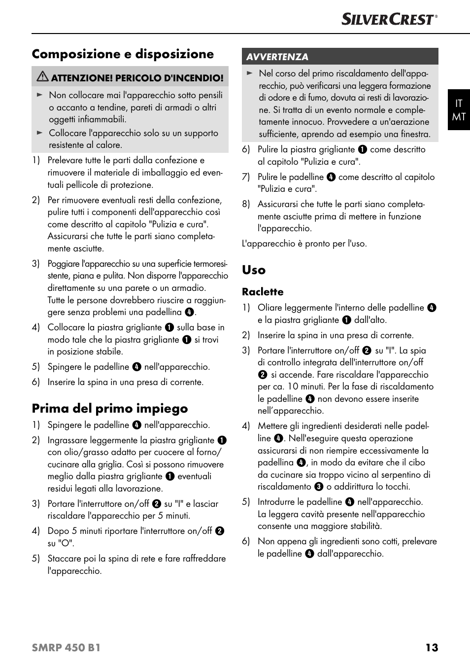 Composizione e disposizione, Prima del primo impiego | Silvercrest SMRP 450 B1 User Manual | Page 16 / 44