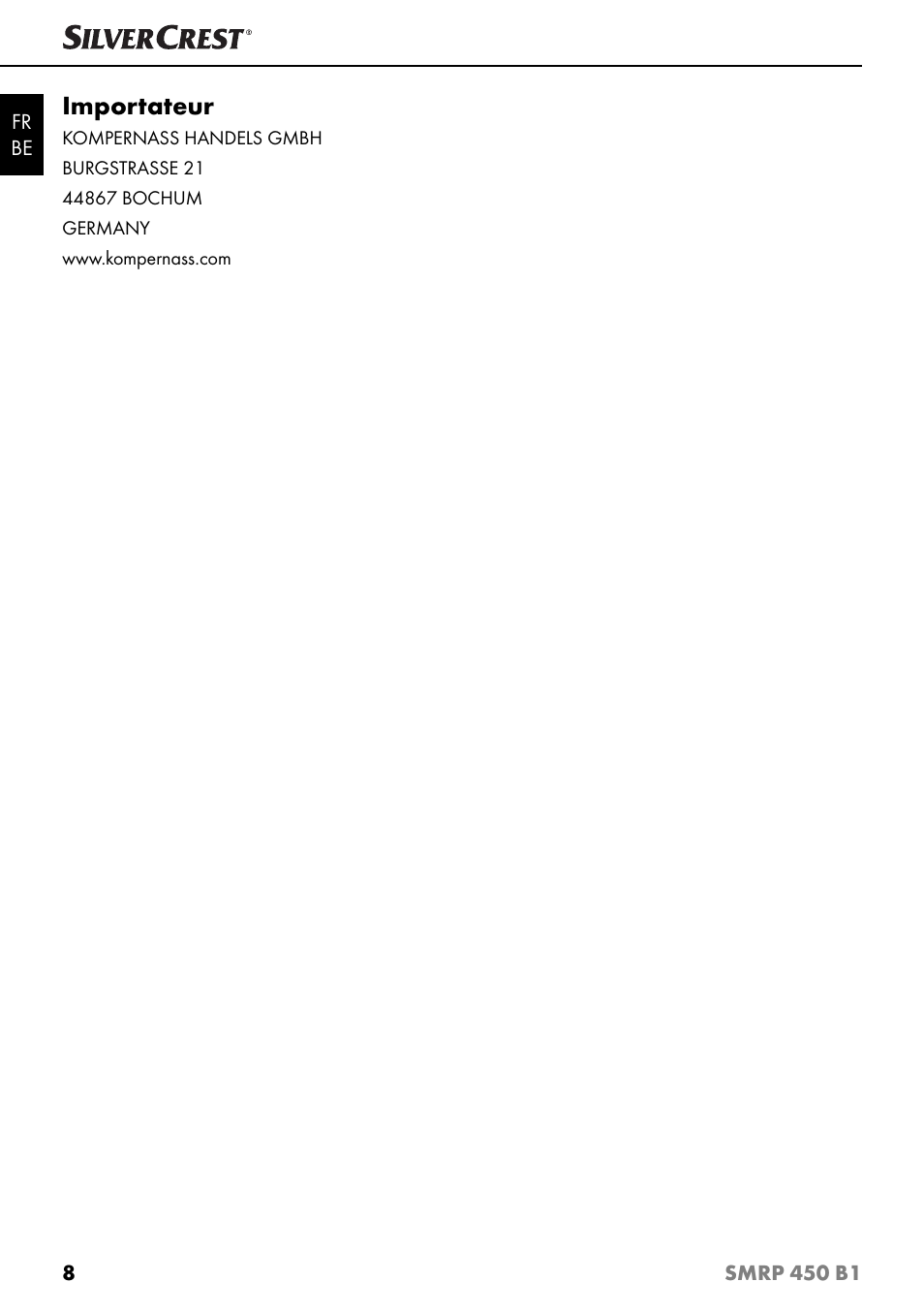 Importateur | Silvercrest SMRP 450 B1 User Manual | Page 11 / 27