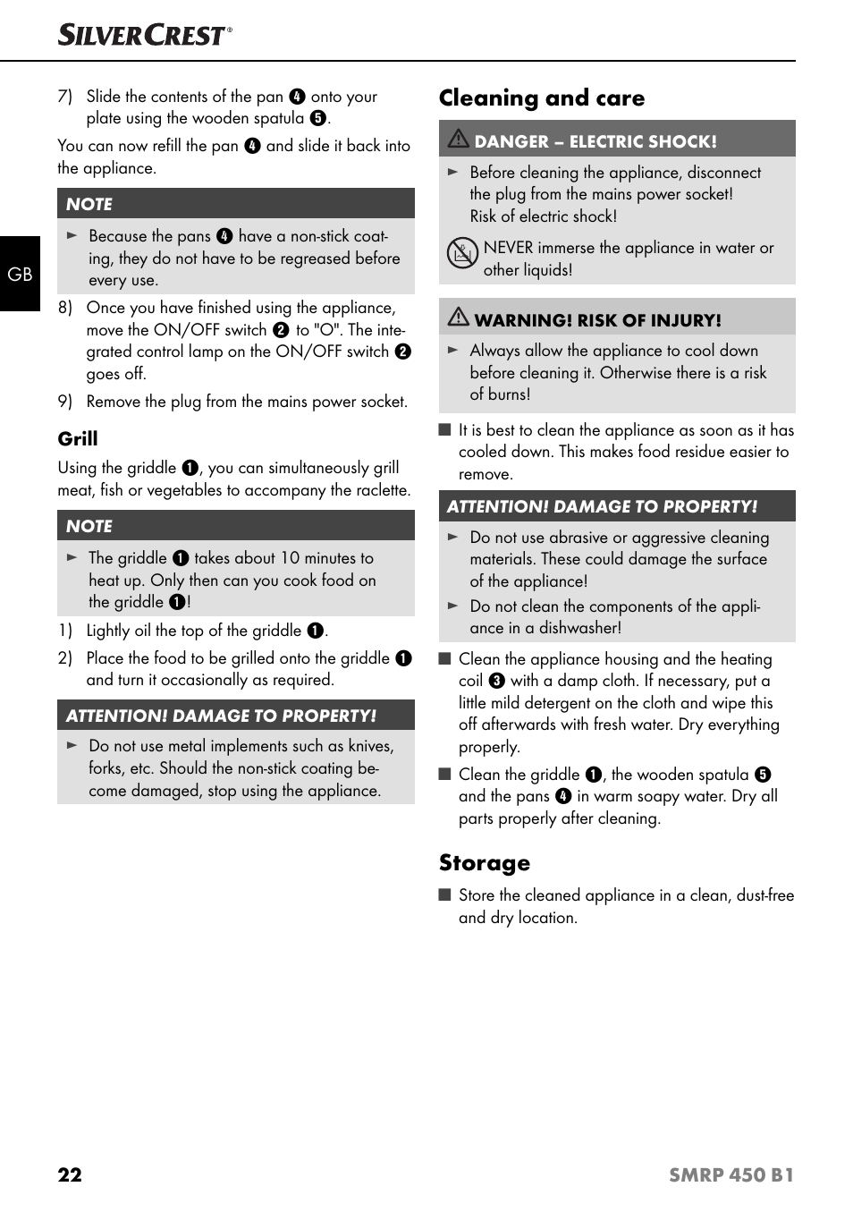 Cleaning and care, Storage | Silvercrest SMRP 450 B1 User Manual | Page 25 / 27