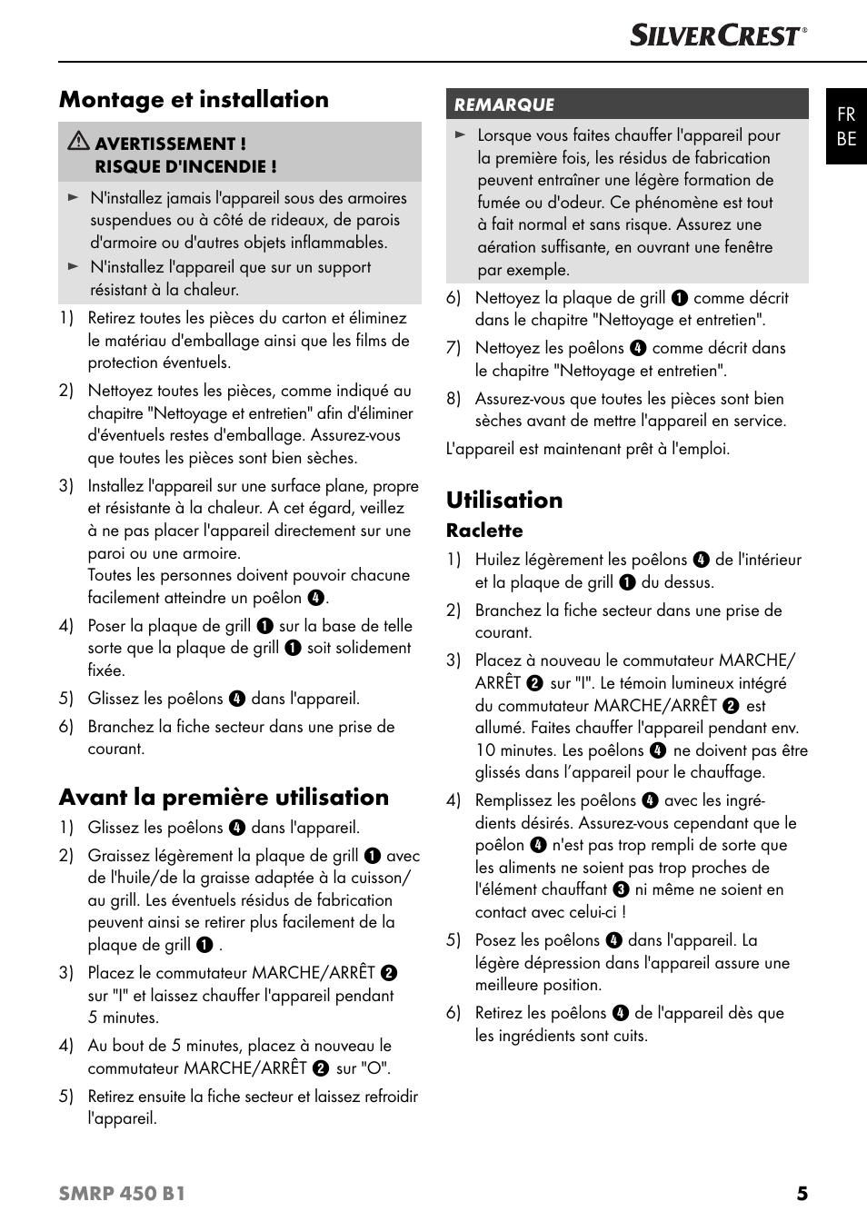 Montage et installation, Avant la première utilisation, Utilisation | Silvercrest SMRP 450 B1 User Manual | Page 8 / 27