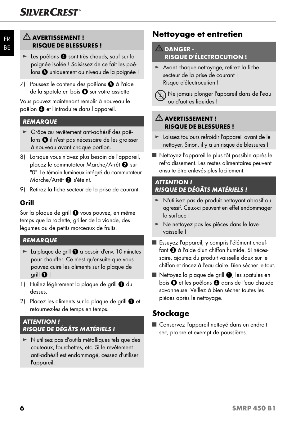 Nettoyage et entretien, Stockage | Silvercrest SMRP 450 B1 User Manual | Page 9 / 27