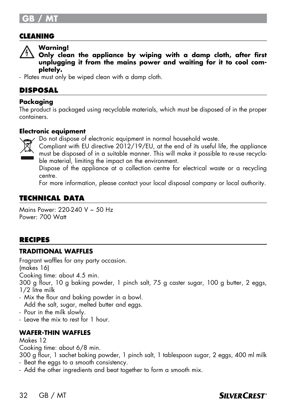 Gb / mt | Silvercrest SWER 700 A1 User Manual | Page 34 / 46