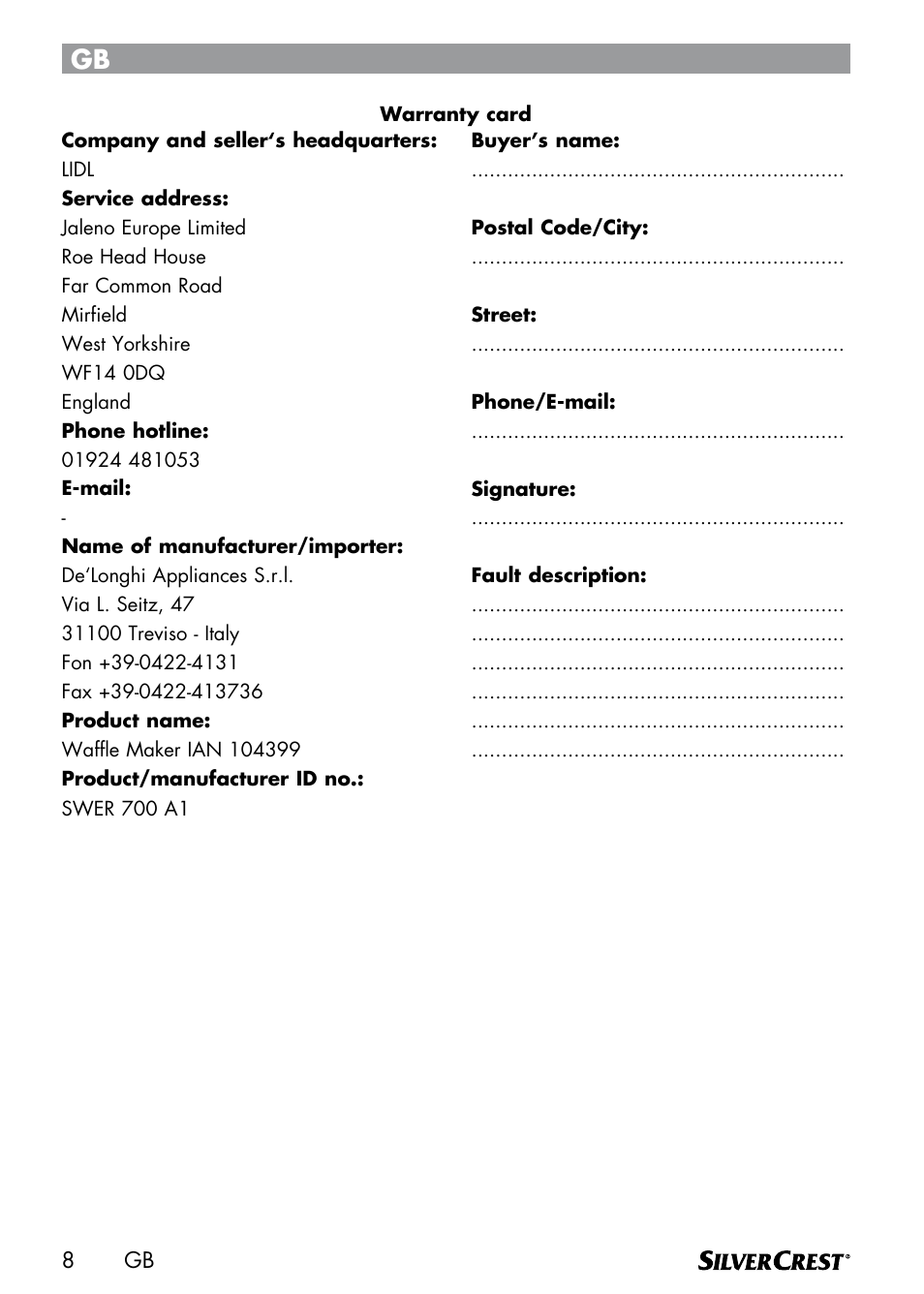 Silvercrest SWER 700 A1 User Manual | Page 10 / 82