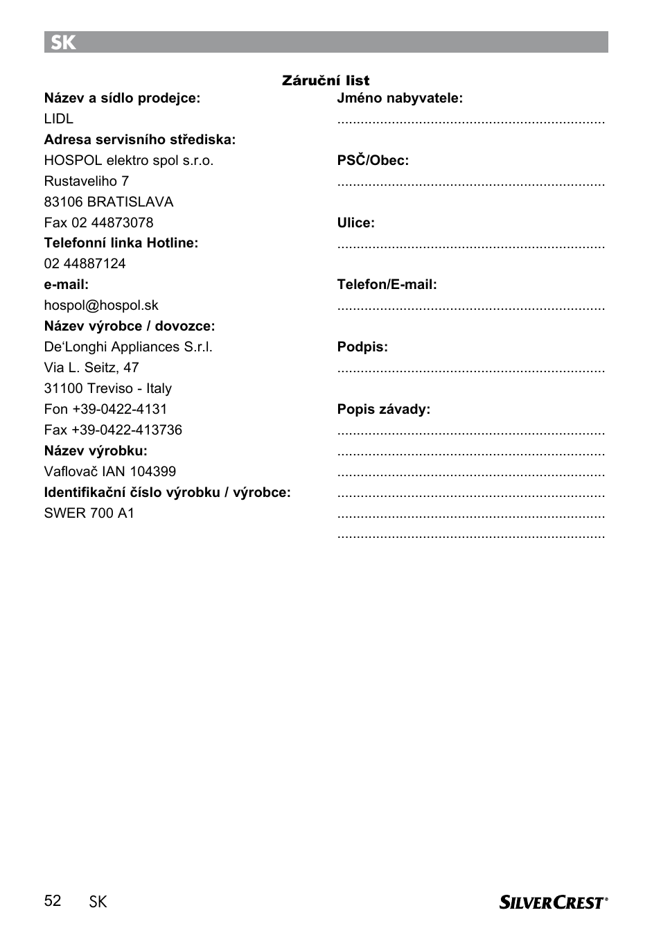 Silvercrest SWER 700 A1 User Manual | Page 54 / 82