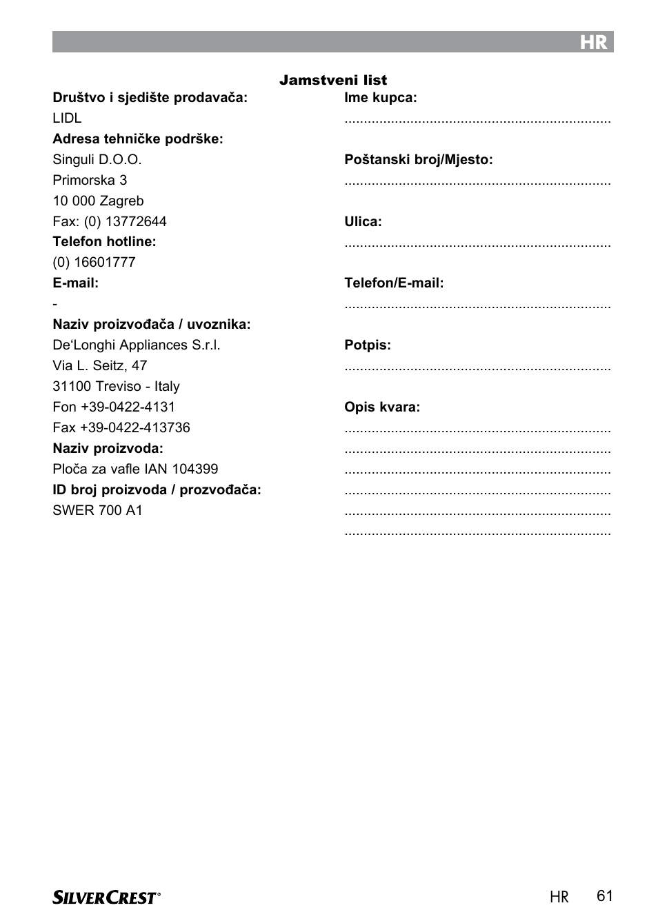 Silvercrest SWER 700 A1 User Manual | Page 63 / 82
