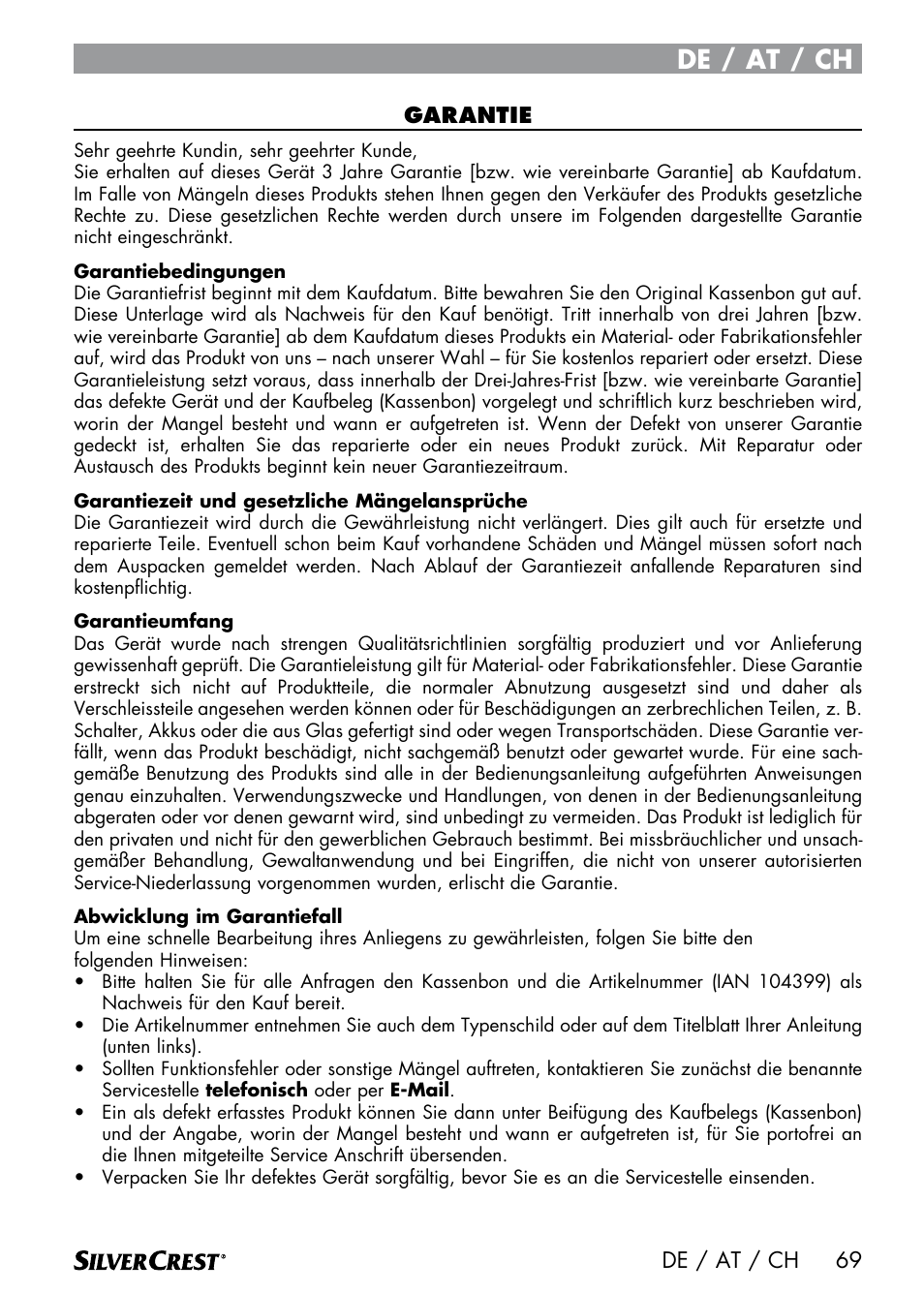 De / at / ch | Silvercrest SWER 700 A1 User Manual | Page 71 / 82