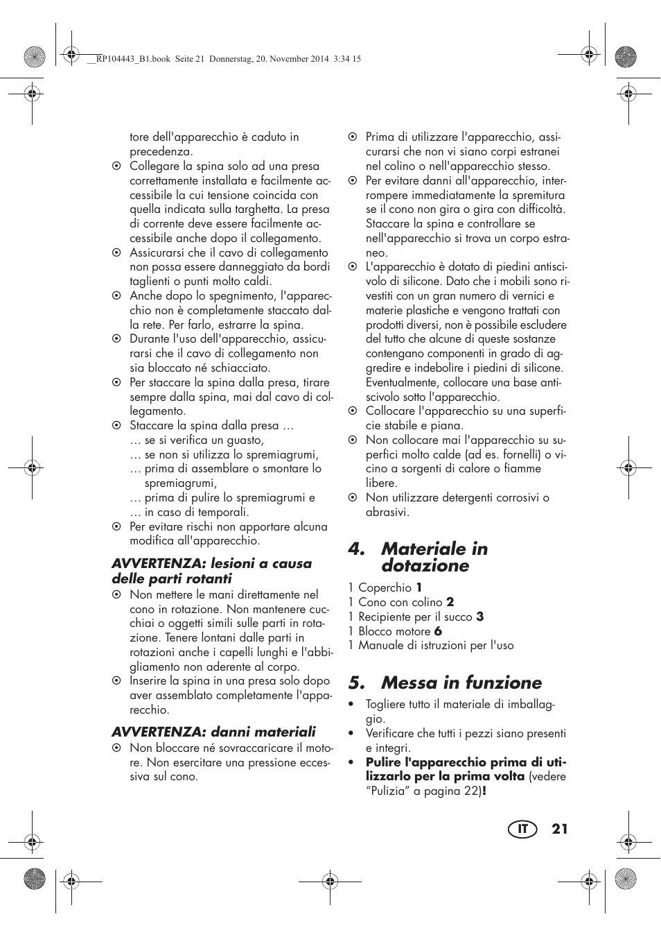 Materiale in dotazione, Messa in funzione | Silvercrest SZP 40 A1 User Manual | Page 23 / 38