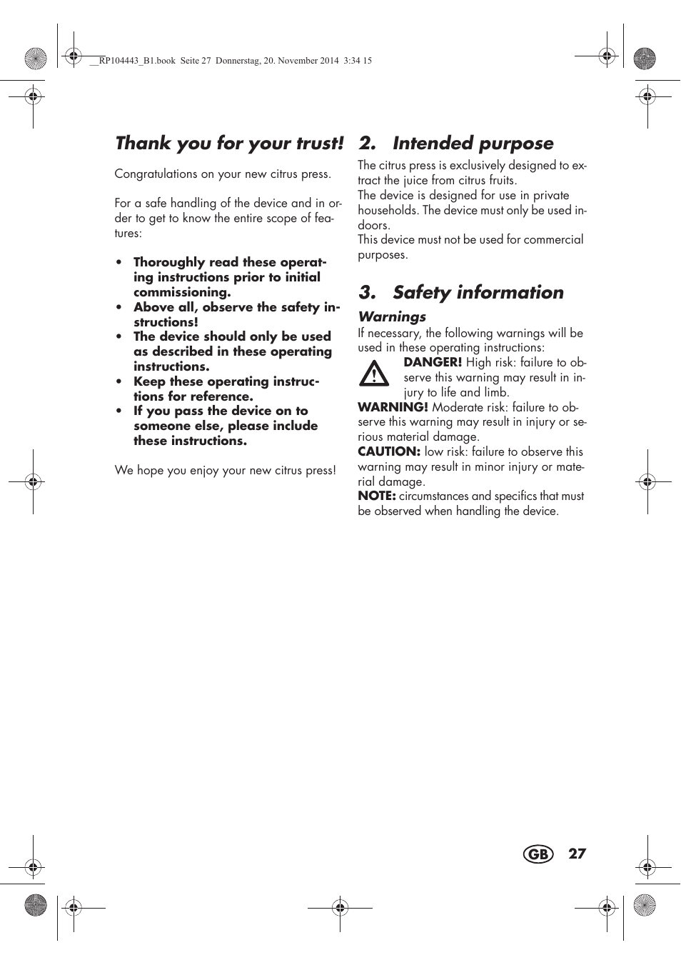 Intended purpose, Safety information | Silvercrest SZP 40 A1 User Manual | Page 29 / 38