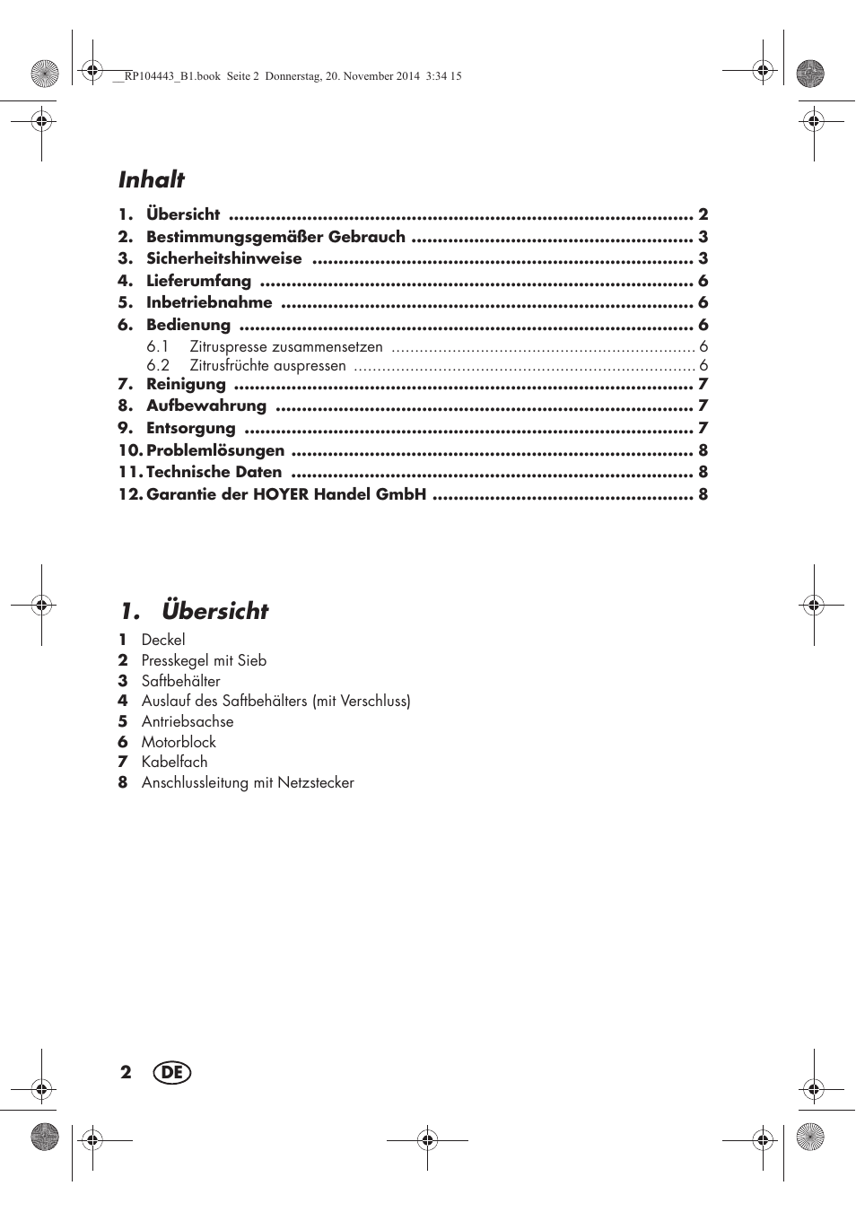 Inhalt, Übersicht | Silvercrest SZP 40 A1 User Manual | Page 4 / 38