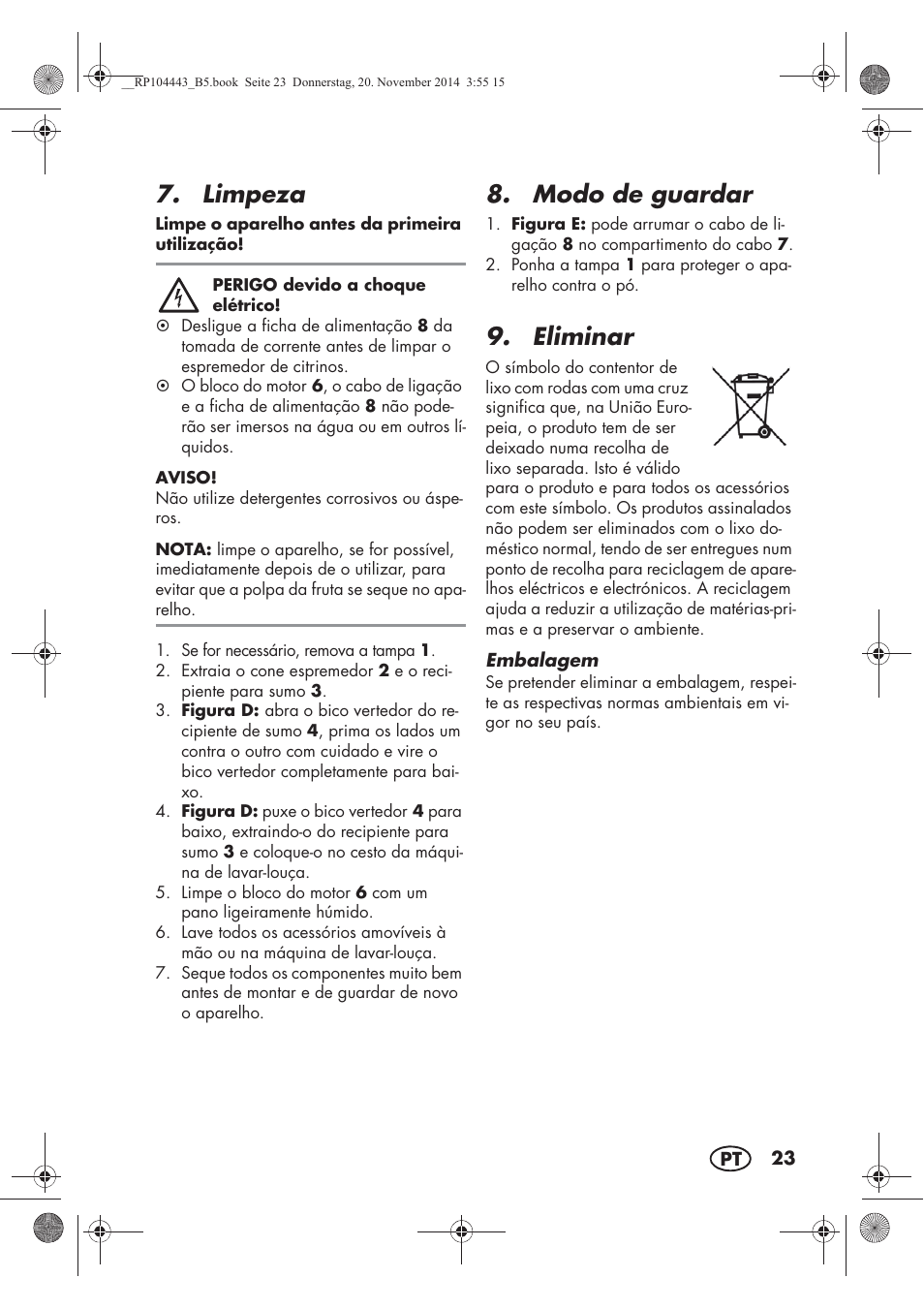 Limpeza, Modo de guardar, Eliminar | Silvercrest SZP 40 A1 User Manual | Page 25 / 44