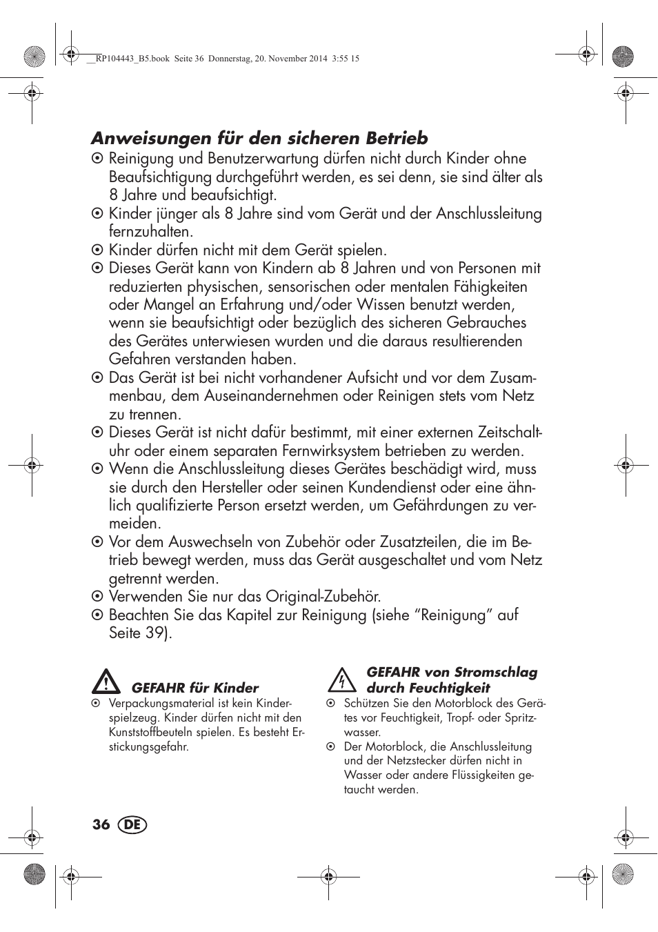 Anweisungen für den sicheren betrieb | Silvercrest SZP 40 A1 User Manual | Page 38 / 44