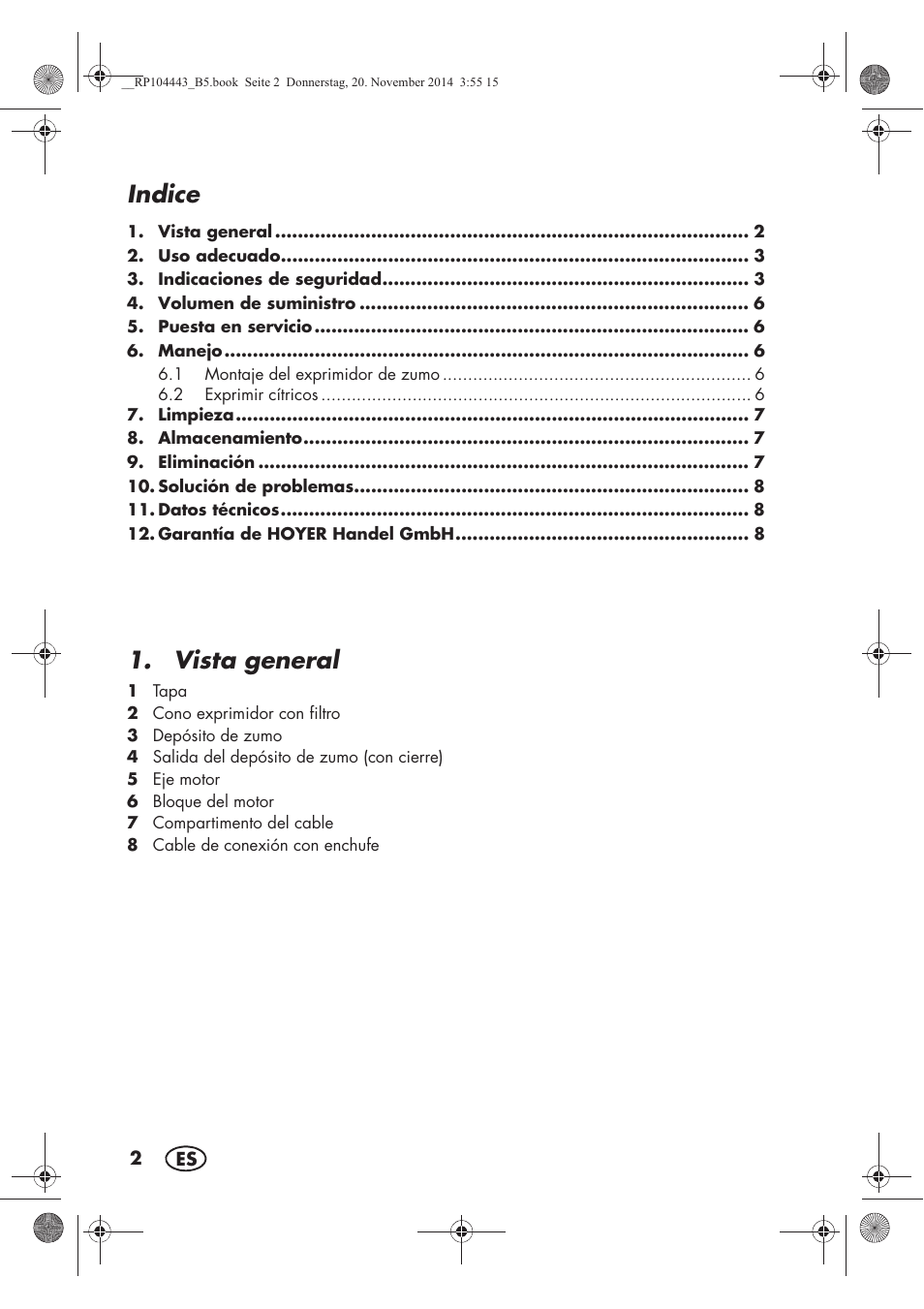 Indice, Vista general | Silvercrest SZP 40 A1 User Manual | Page 4 / 44