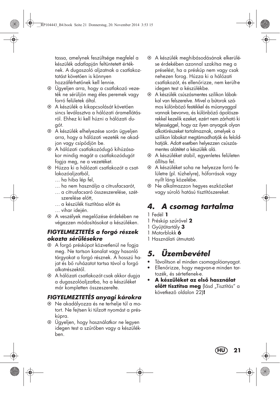 A csomag tartalma, Üzembevétel | Silvercrest SZP 40 A1 User Manual | Page 23 / 62