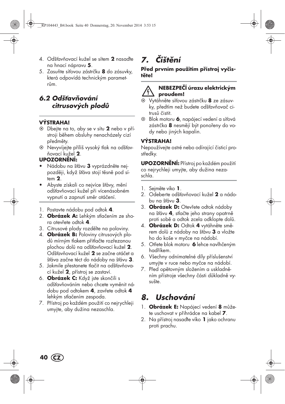 ištní, Uschování | Silvercrest SZP 40 A1 User Manual | Page 42 / 62