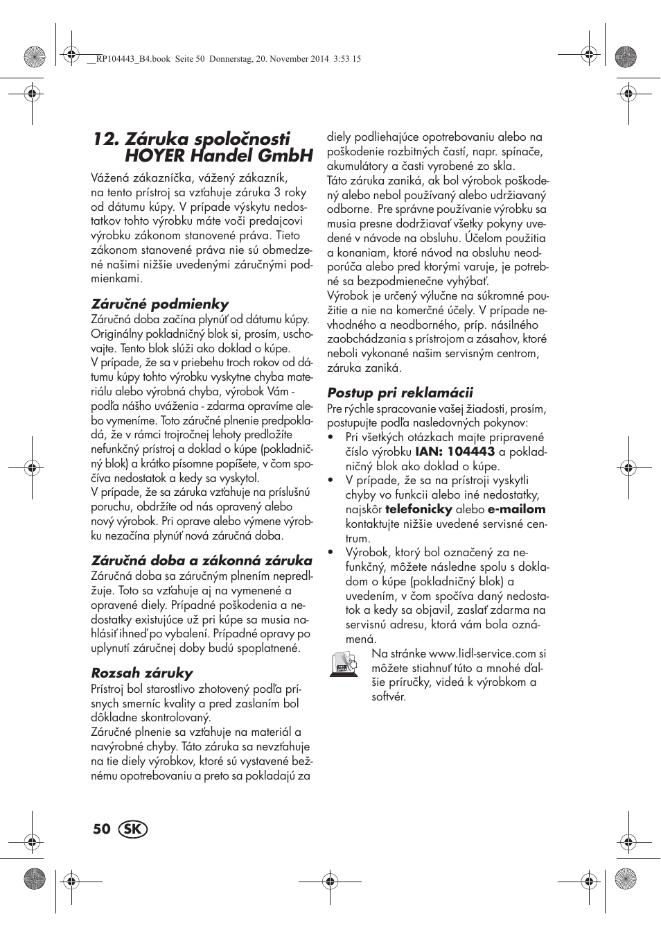 Záruka spolonosti hoyer handel gmbh | Silvercrest SZP 40 A1 User Manual | Page 52 / 62