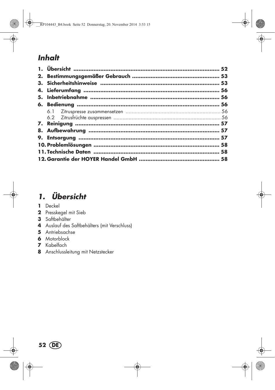 Inhalt, Übersicht | Silvercrest SZP 40 A1 User Manual | Page 54 / 62