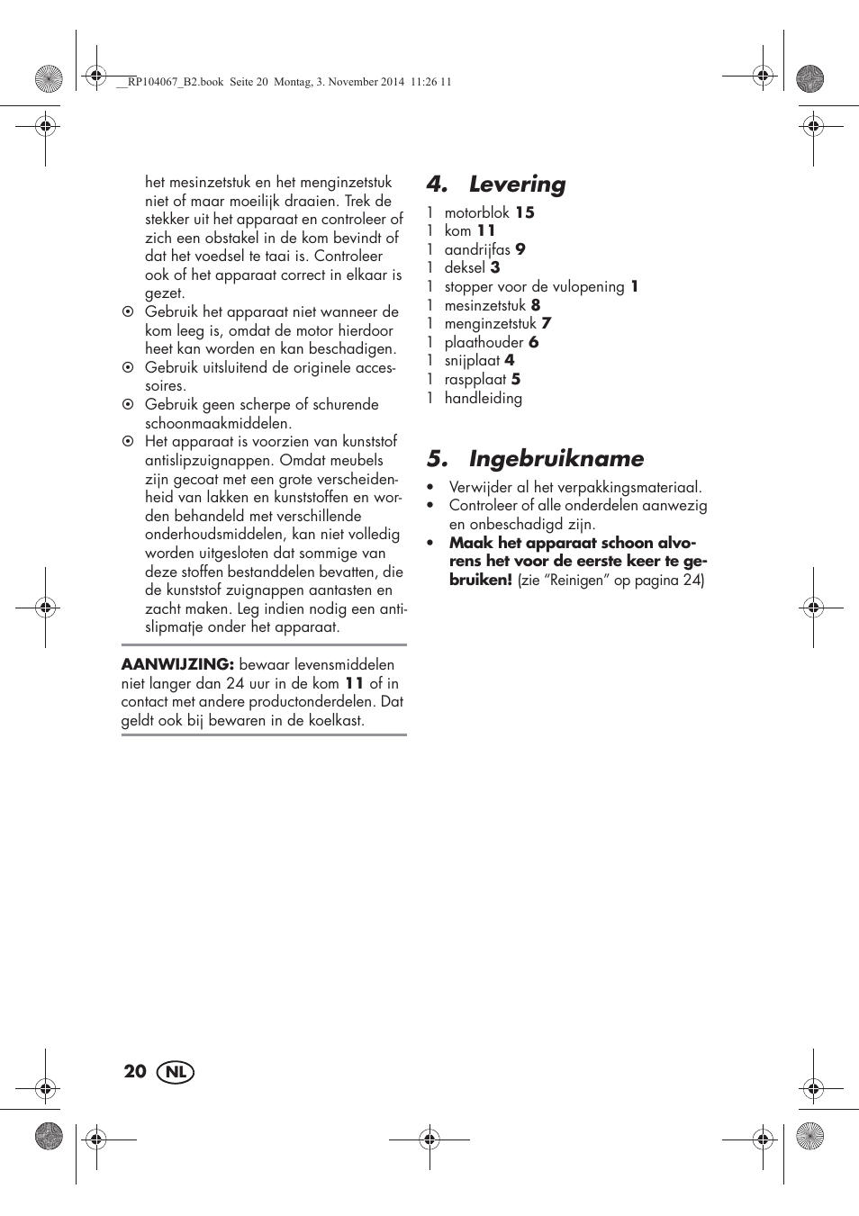 Levering, Ingebruikname | Silvercrest SKM 350 A1 User Manual | Page 22 / 62
