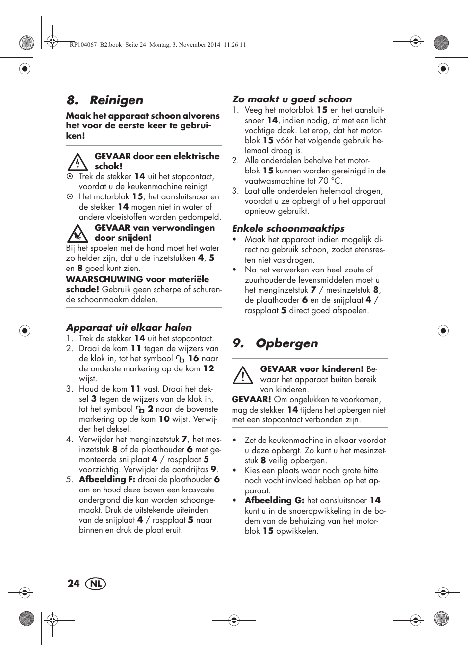 Reinigen, Opbergen | Silvercrest SKM 350 A1 User Manual | Page 26 / 62