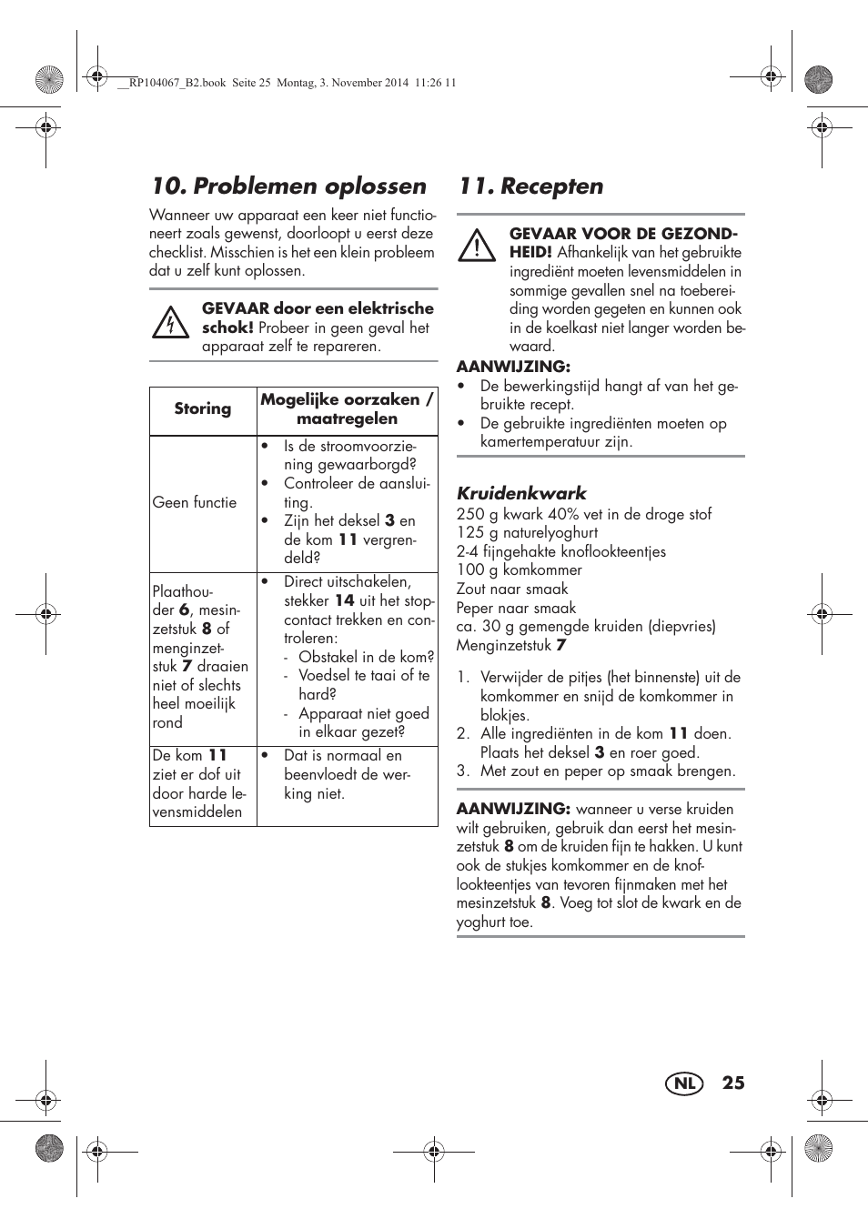 Problemen oplossen, Recepten | Silvercrest SKM 350 A1 User Manual | Page 27 / 62