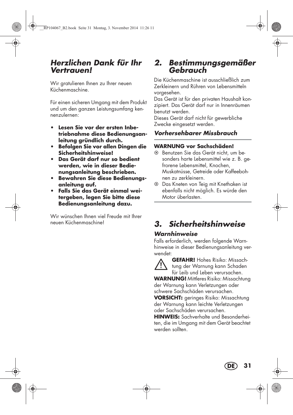 Herzlichen dank für ihr vertrauen, Bestimmungsgemäßer gebrauch, Sicherheitshinweise | Silvercrest SKM 350 A1 User Manual | Page 33 / 62