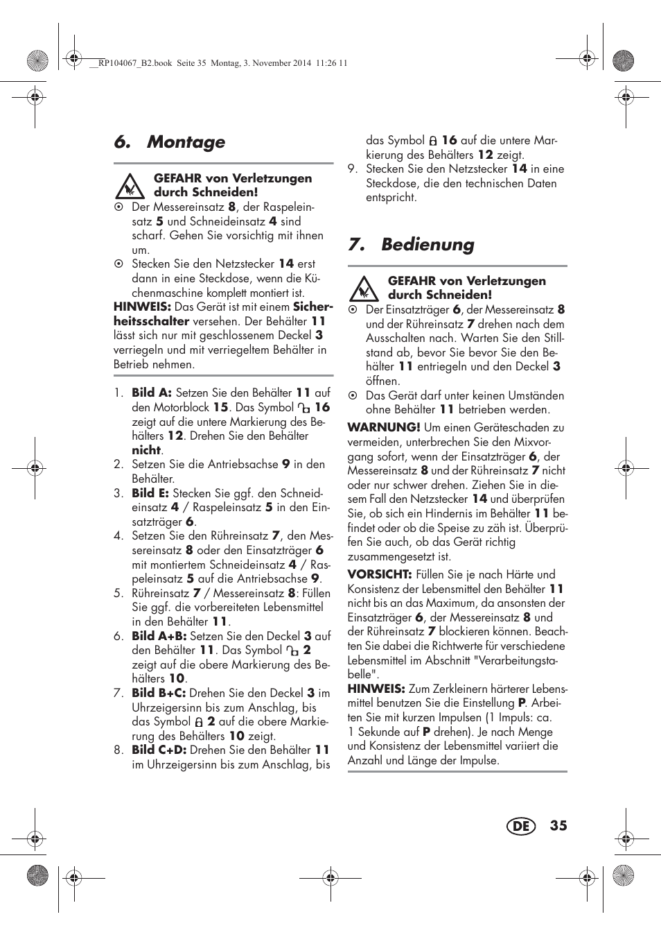 Montage, Bedienung | Silvercrest SKM 350 A1 User Manual | Page 37 / 62