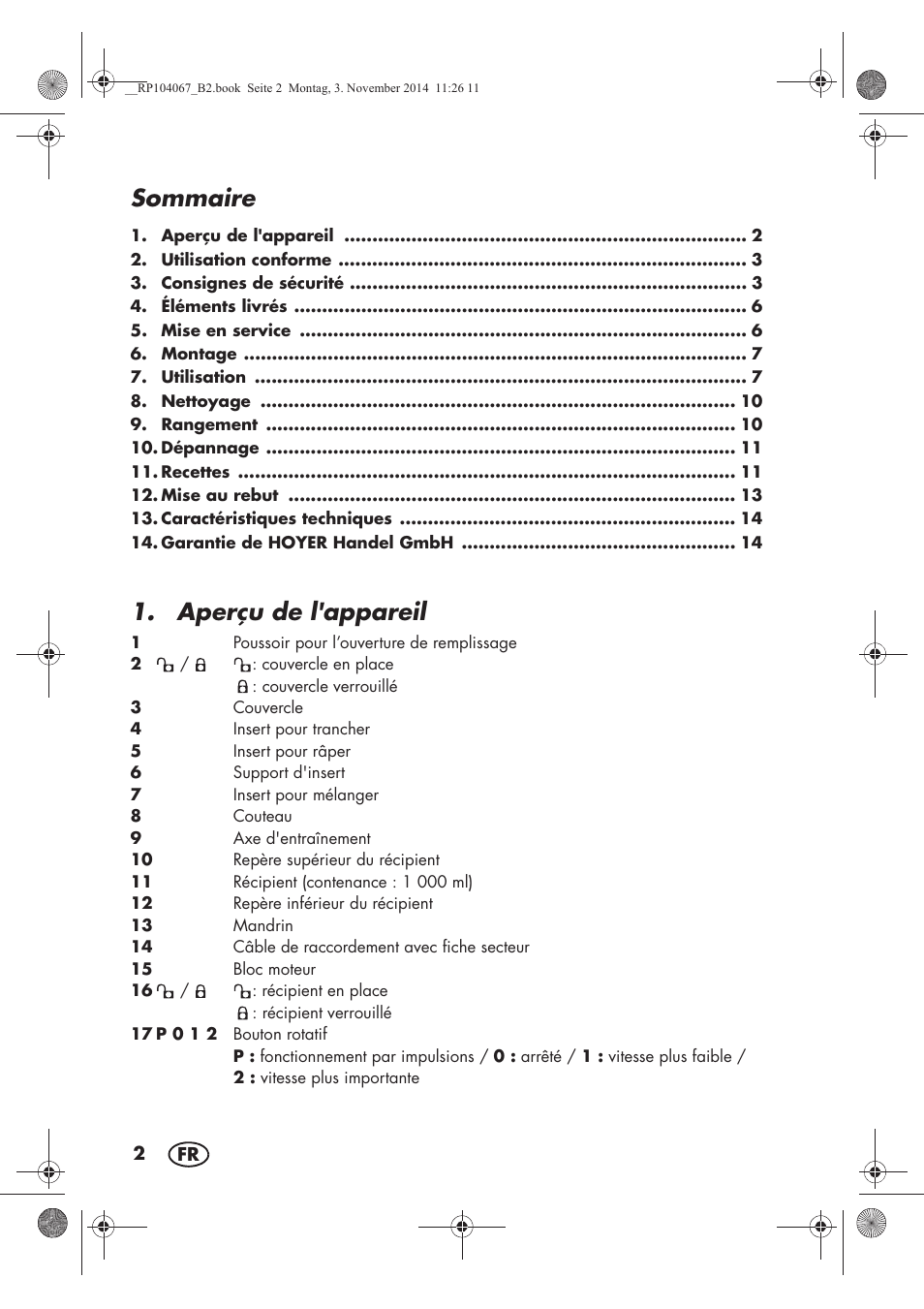 Sommaire, Aperçu de l'appareil | Silvercrest SKM 350 A1 User Manual | Page 4 / 62