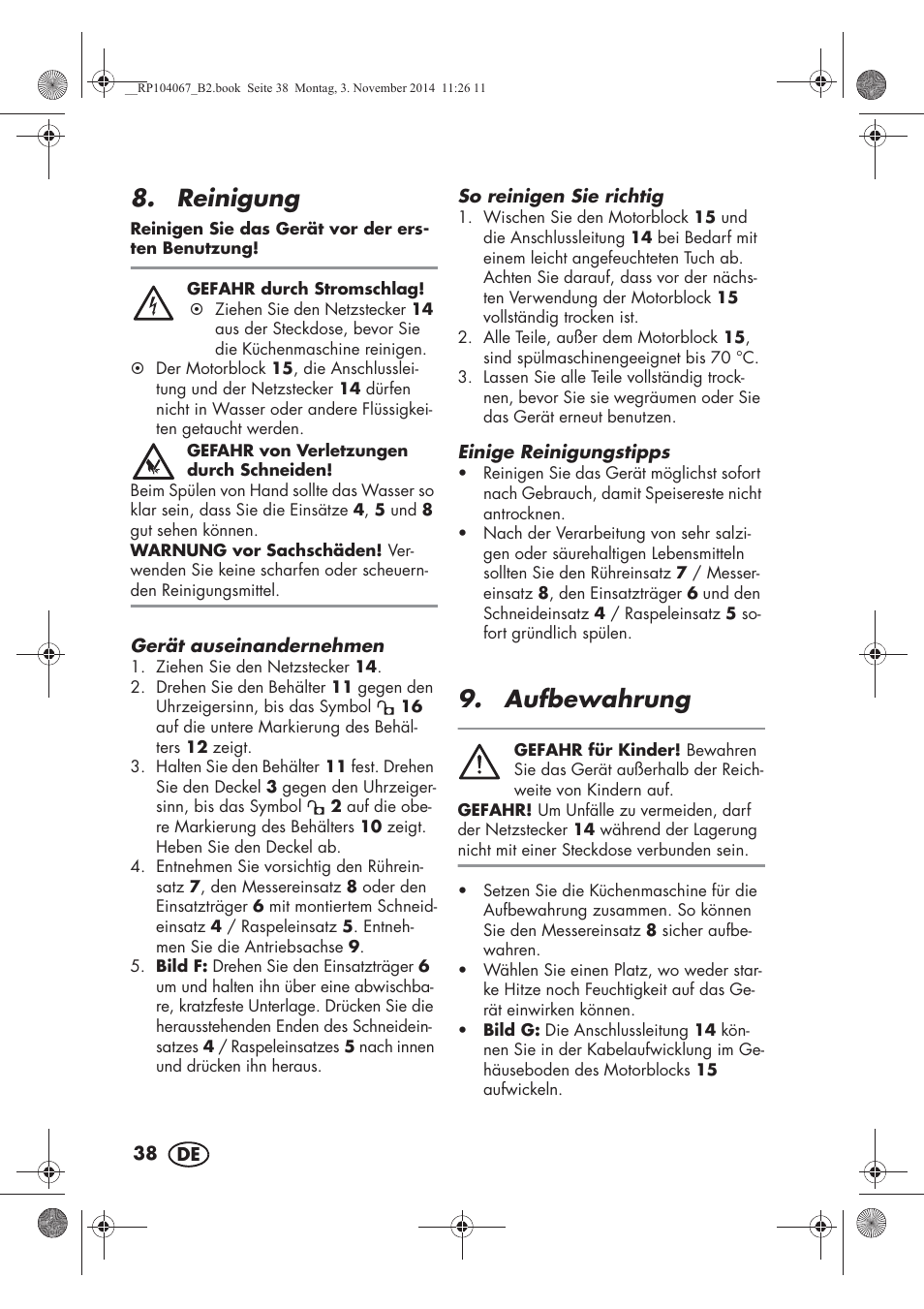 Reinigung, Aufbewahrung | Silvercrest SKM 350 A1 User Manual | Page 40 / 62