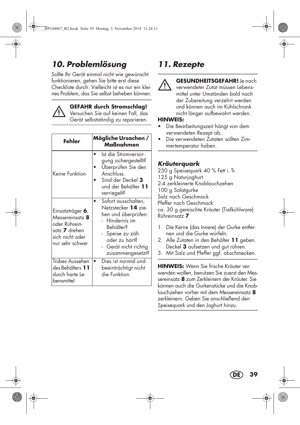 Problemlösung, Rezepte | Silvercrest SKM 350 A1 User Manual | Page 41 / 62
