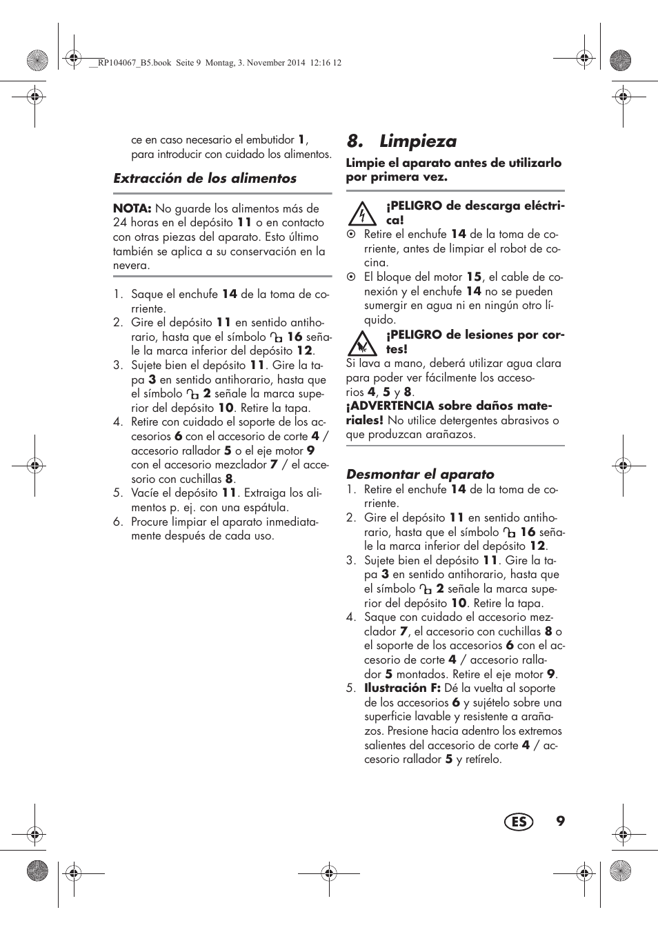 Limpieza | Silvercrest SKM 350 A1 User Manual | Page 11 / 74