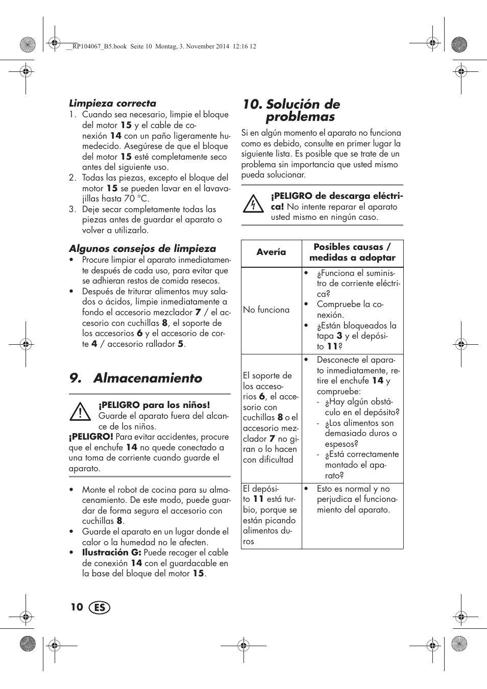 Almacenamiento, Solución de problemas | Silvercrest SKM 350 A1 User Manual | Page 12 / 74