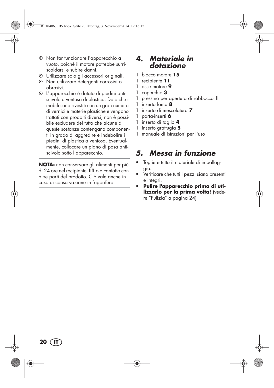Materiale in dotazione, Messa in funzione | Silvercrest SKM 350 A1 User Manual | Page 22 / 74