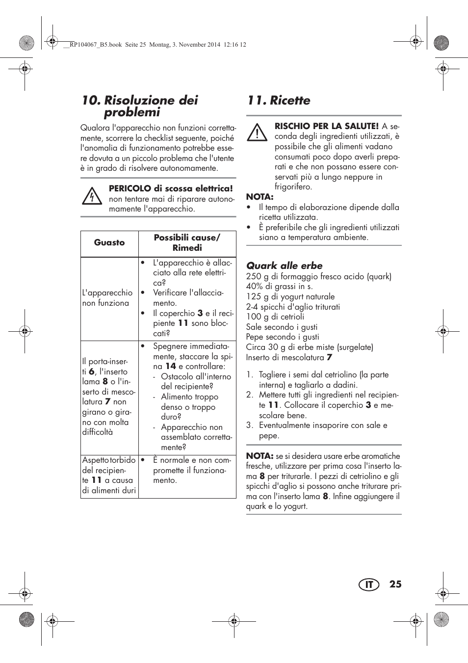 Risoluzione dei problemi, Ricette | Silvercrest SKM 350 A1 User Manual | Page 27 / 74