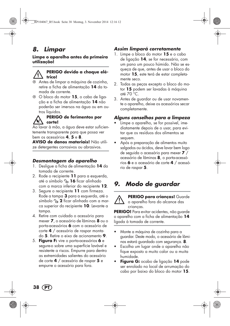 Limpar, Modo de guardar | Silvercrest SKM 350 A1 User Manual | Page 40 / 74