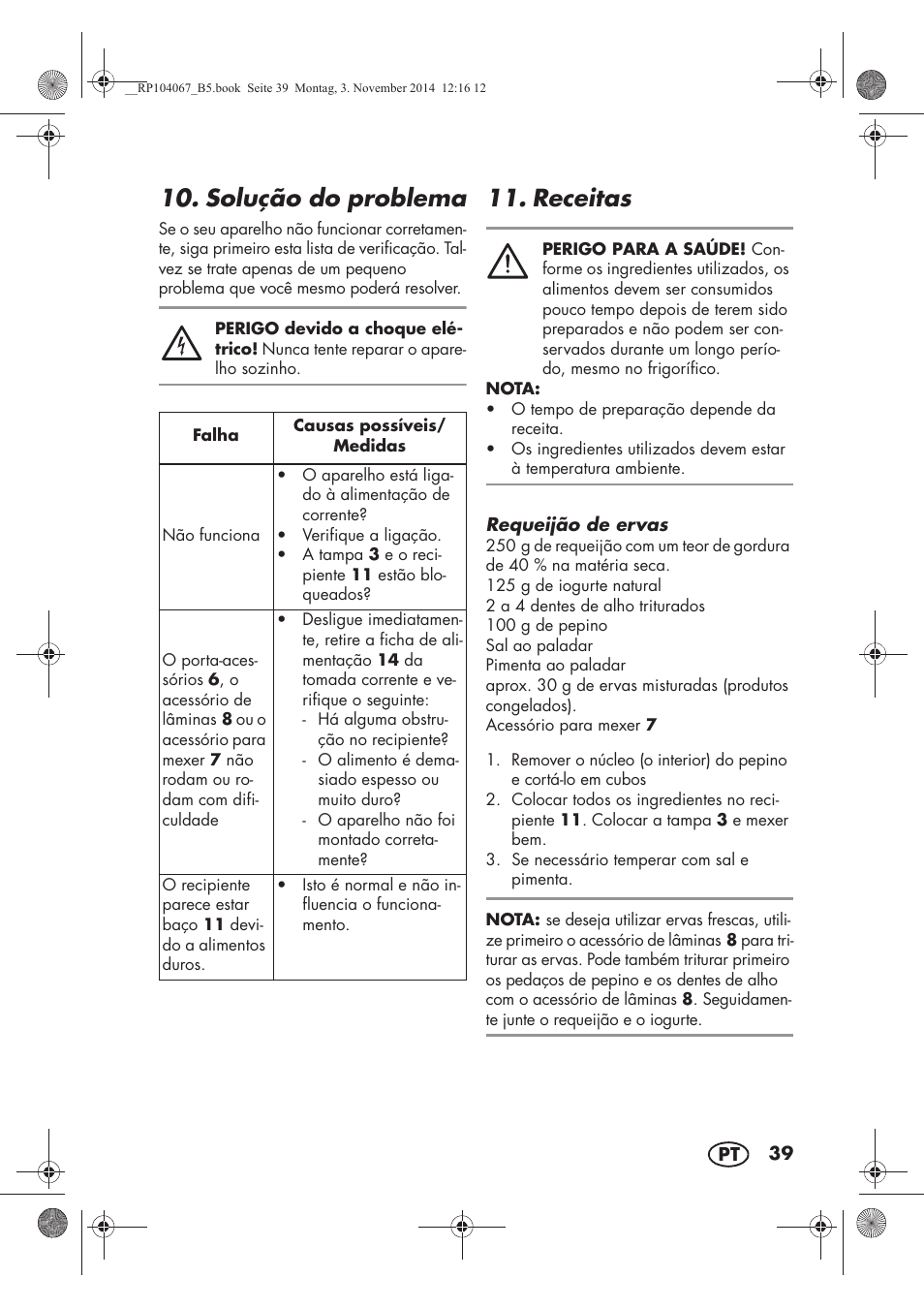Solução do problema, Receitas | Silvercrest SKM 350 A1 User Manual | Page 41 / 74
